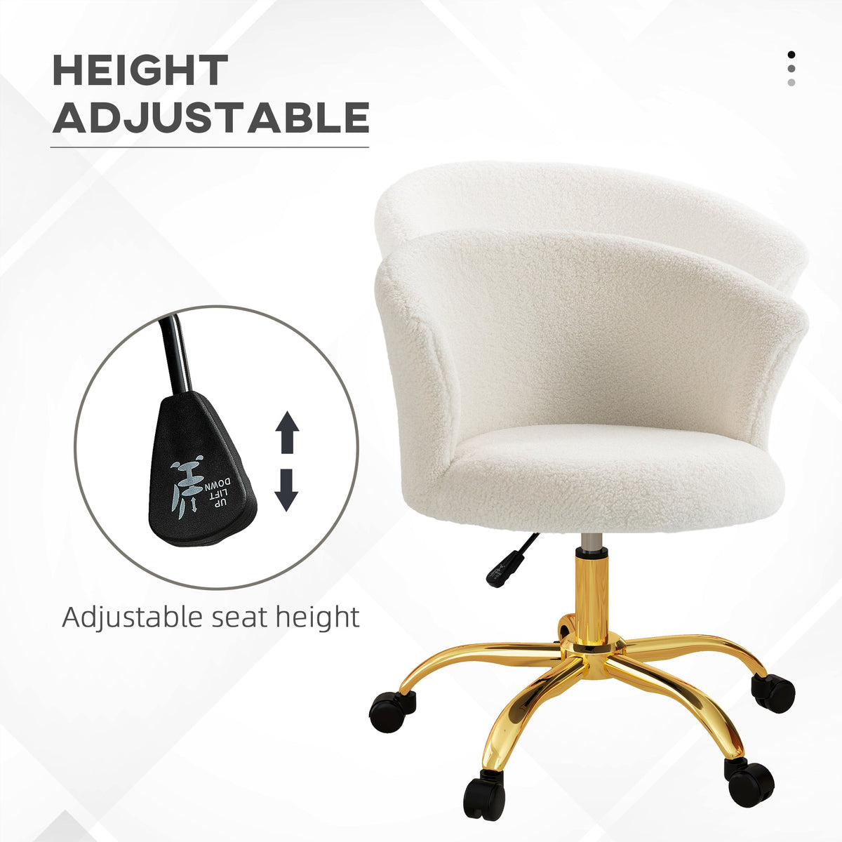Armless Office Chair, Fluffy Computer Desk Chair with Adjustable Height, Swivel Wheels, Mid Back, Grey
