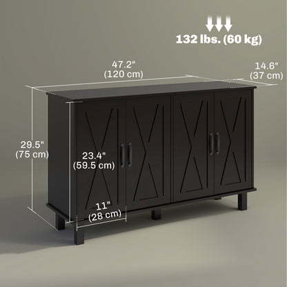 Kitchen Sideboard Cabinet with 4 Barn Doors and 2 Adjustable Shelves, Buffet Table for Living Room, Hallway, Black