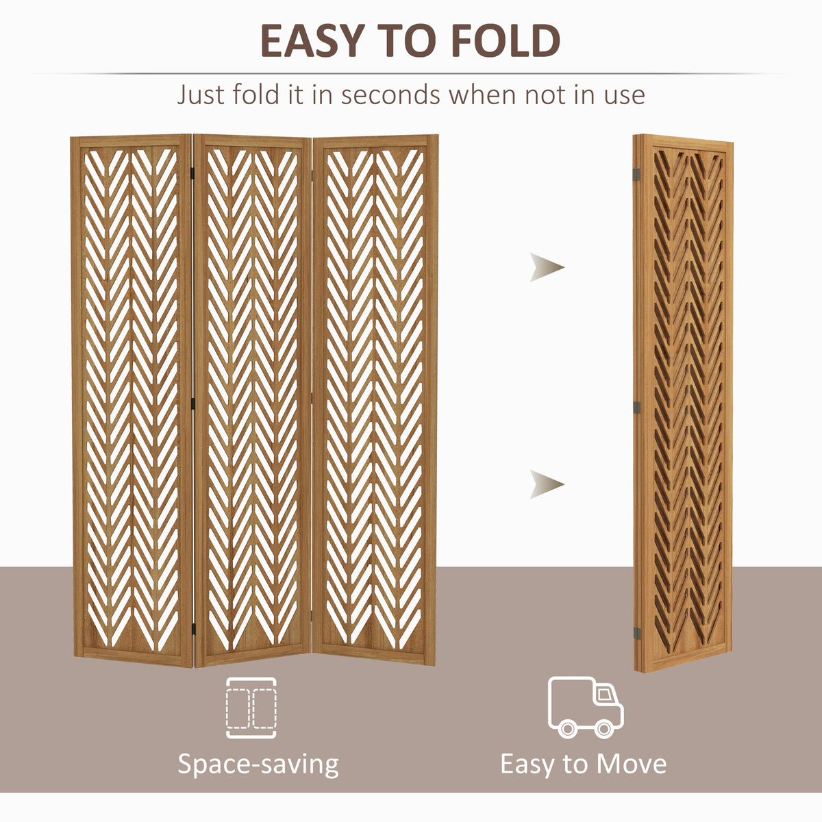 3 Panel Room Divider, 5.6ft Tall Wood Folding Privacy Screens, Freestanding Partition Wall Dividers, Light Brown