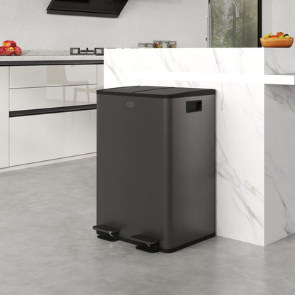 Garbage Bin, Soft-Close Trash Can with Foot Pedal, 2x7.4 Gal (2x28 L) Garbage Can with Removable Inner Buckets, SBlack