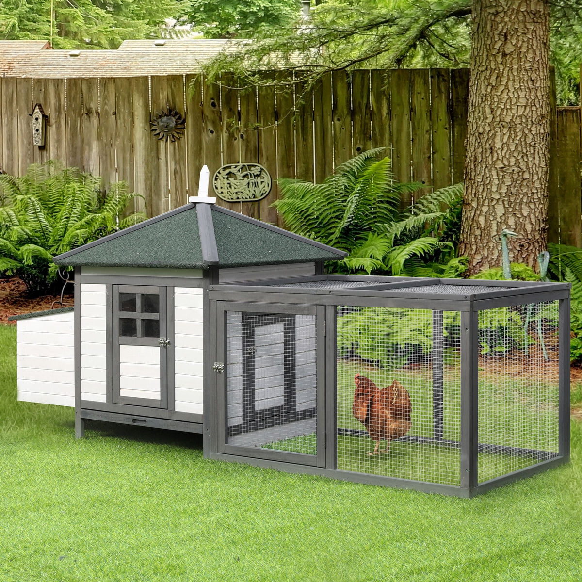 77" Chicken Coop Hen House Rabbit Hutch Poultry Cage Pen Outdoor Backyard with Nesting Box Run Natural