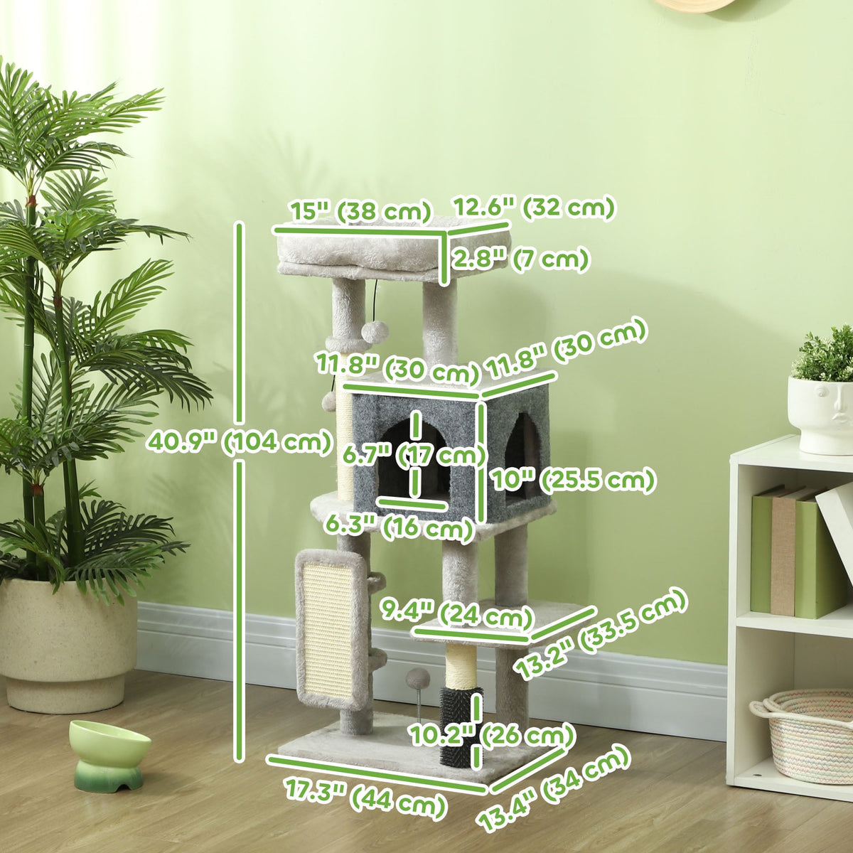 41 Inch Cat Tree with Scratching Posts, Cat Bed, Condo, Grooming Brush, Jumping Platforms, Toy Balls, Anti-tip Kit