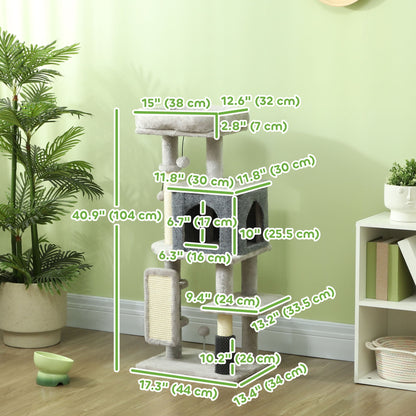 41 Inch Cat Tree with Scratching Posts, Cat Bed, Condo, Grooming Brush, Jumping Platforms, Toy Balls, Anti-tip Kit