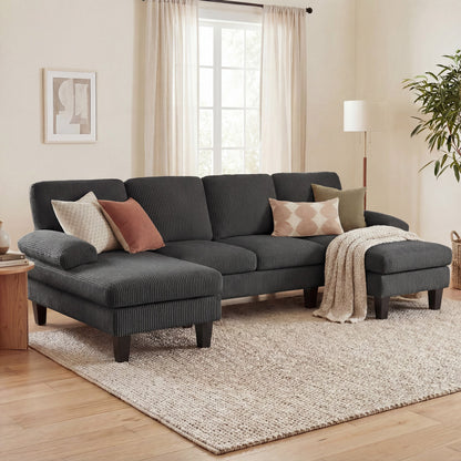 Sectional Sofa, U Shaped Couch with Double Chaise, Pillow-top Armrests and Spring Cushions, 2200lb Capacity, Beige