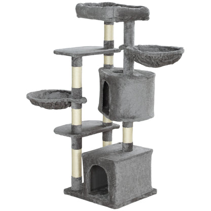 52.5" Cat Tree Tower with Scratching Posts, Cat Condos, Bed, Platforms, Hammocks, for Indoor Cats, Dark Grey