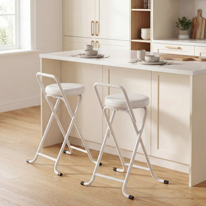 Foldable Bar Stools Set of 2, Folding Kitchen Chairs with PU Cushioned Seat, Footrest, Black