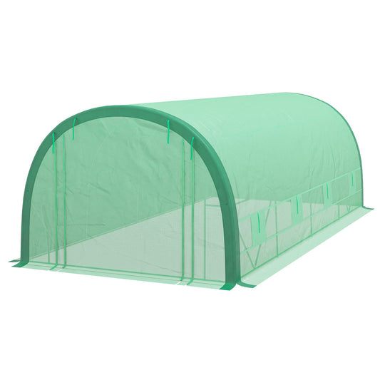 19.5' x 10' x 6.5' Upgraded Tunnel Greenhouse Green House with Mesh Door and Windows, 15 Plant Labels and Gloves, Green