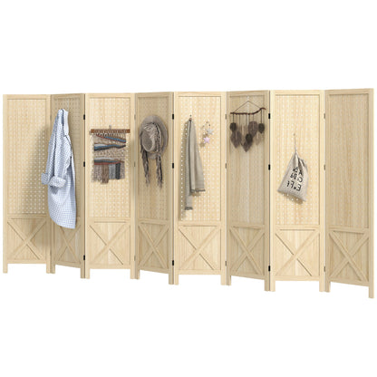 4.7' 3 Panel Wooden Room Divider with Pegboard Display, Folding Privacy Screen for Home Office, Natural