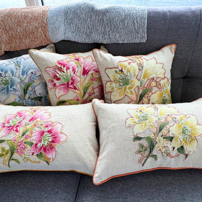 12x20" Embroidered Floral Lumbar Pillow Cover – Cotton Front, Paper Silk Back