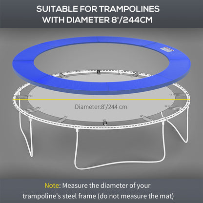 ⌀8ft Trampoline Pad ⌀96" Spring Safety Replacement Gym Bounce Jump Cover EPE Foam, No Holes for Pole, Blue