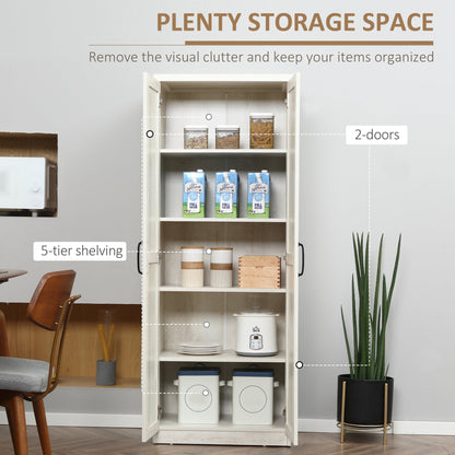63" Kitchen Storage Cabinet, 5-tier Pantry Cabinet with Doors and Adjustable Shelves for Dining Room, Black