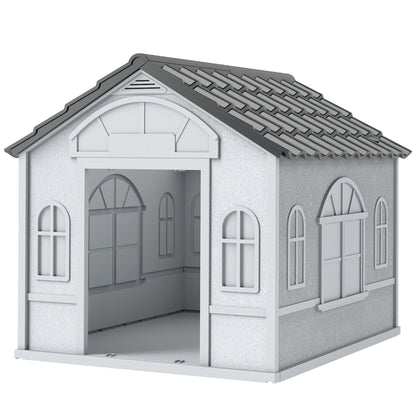 26" Plastic Dog House Outdoor with Air Vents, for Small Medium Dogs, Blue
