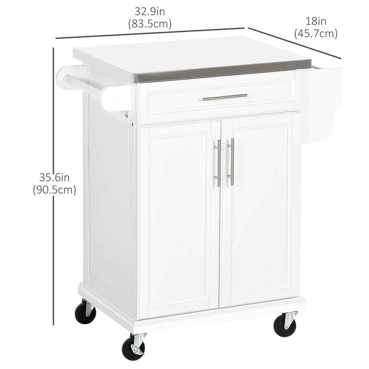 Kitchen Island with Stainless Steel Top, Rolling Kitchen Cart on Wheels with Storage Drawer, Cabinet, Towel Rack and Spice Rack (Black)