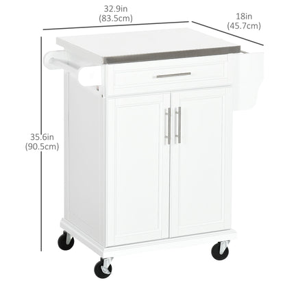 Kitchen Island with Stainless Steel Top, Rolling Kitchen Cart on Wheels with Storage Drawer, Cabinet, Towel Rack and Spice Rack (Black)