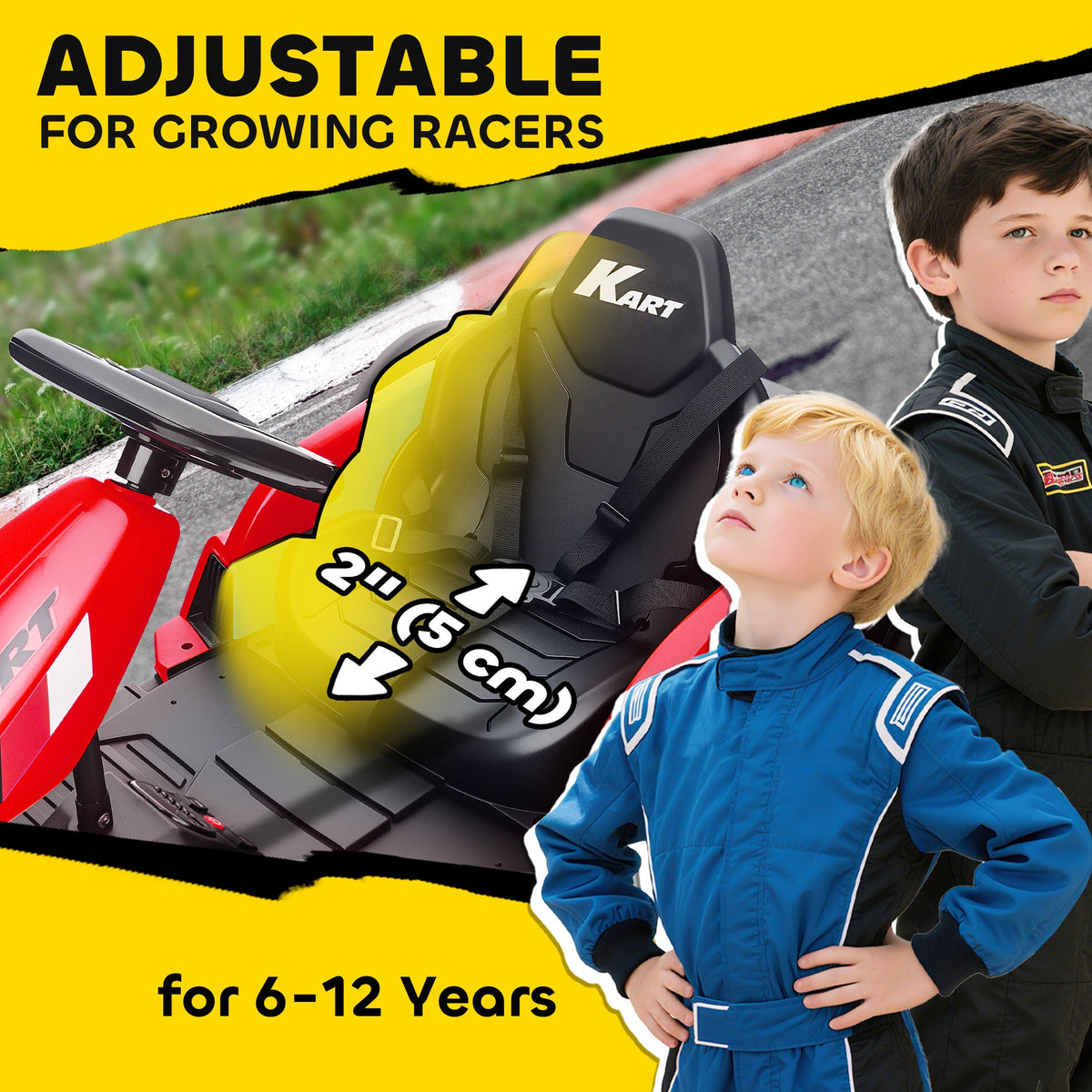 24V Electric Go Kart with Dual 150W Motors, Adjustable Seat & 11.2MPH High Speed, Slow Start, 5-Point Harness, Blue