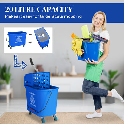 Compact Mop Bucket with Wringer, Mop Bucket on Wheels, 5 Gallon, Separate Dirty and Clean Water, Yellow