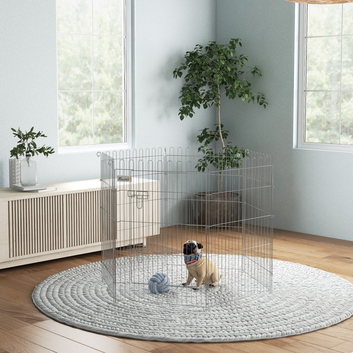 24inch 8-Panel Dog Playpen Octagon Pet Exercise Playpen Crate Foldable Dog Cage Pen Puppy Kennel, Black