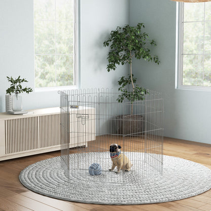 24inch 8-Panel Dog Playpen Octagon Pet Exercise Playpen Crate Foldable Dog Cage Pen Puppy Kennel, Black