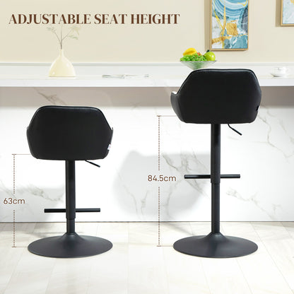 Bar Stools Set of 2, Swivel Counter Height Barstools with Back, Footrest, Armrests, Adjustable Height, Black