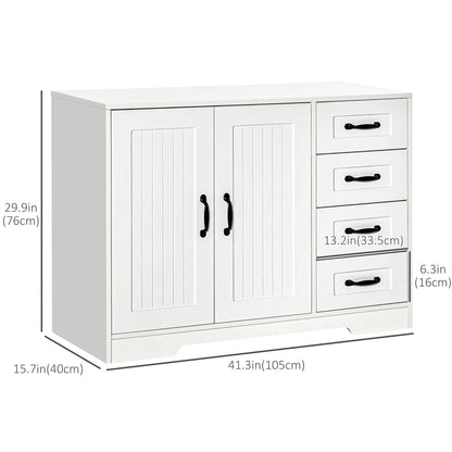 Modern Sideboard Buffet Cabinet with Drawers and Beadboard Door Cupboard Kitchen Storage Cabinet White