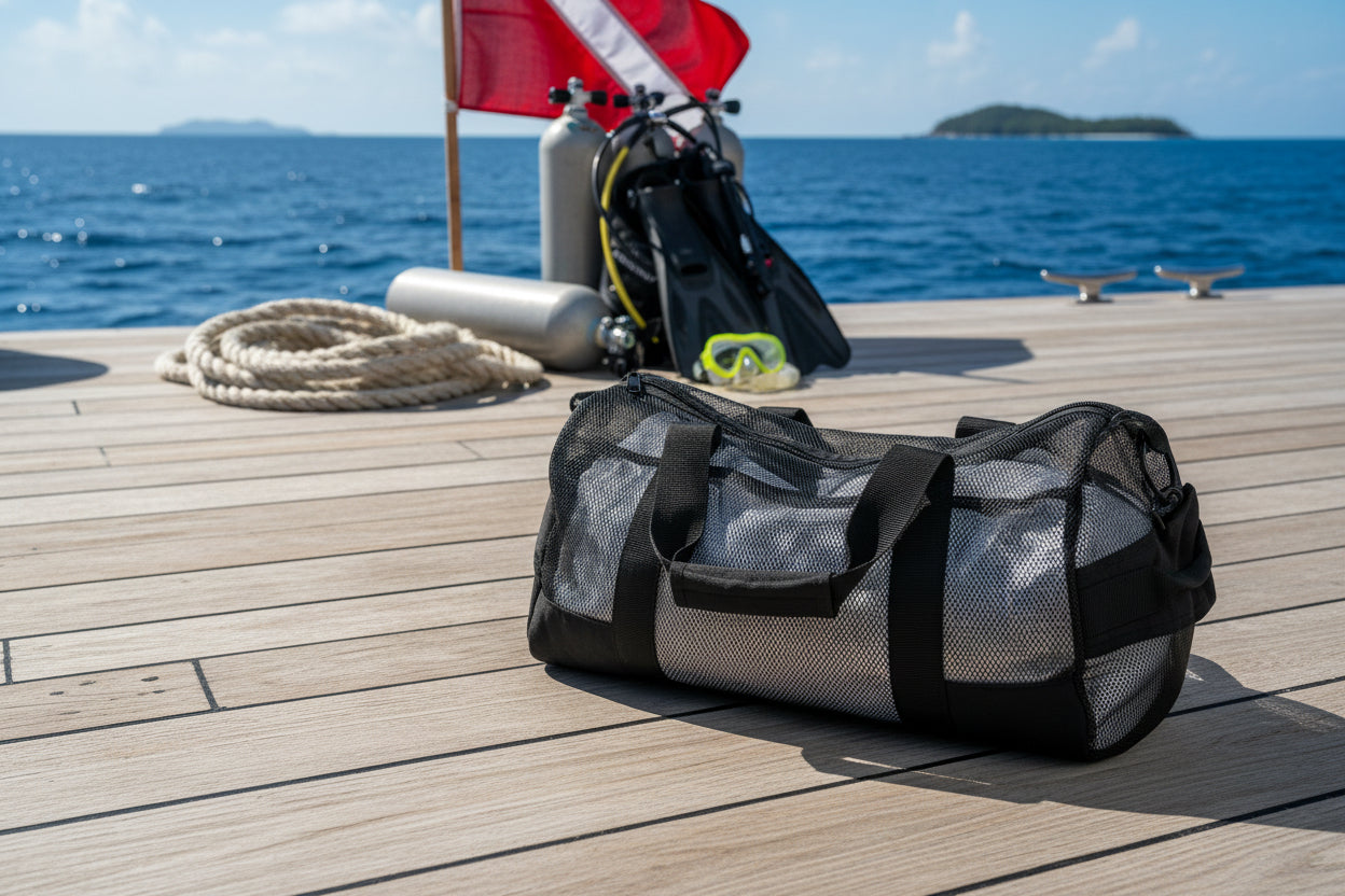 Europe Bound Heavy Duty Mesh Duffle Bags 28-34 Inch for Wet Gear Transport
