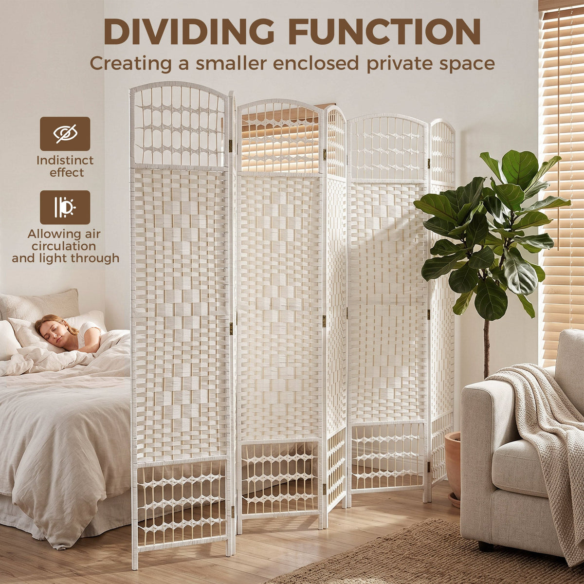4 Panel Folding Room Divider, Portable Privacy Screen, Wave Fiber Room Partition for Home Office, Black