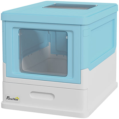 Top Entry Enclosed Kitty Litter Box with Scoop, Tray, Front Entry, Large Space, Foldable, Portable, Grey