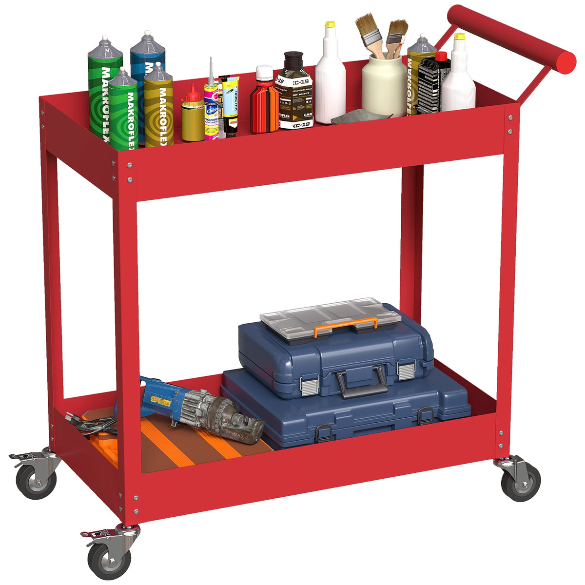 Rolling Tool Cart, 2 Tier Mobile Service Utility Cart with Wheels, Black