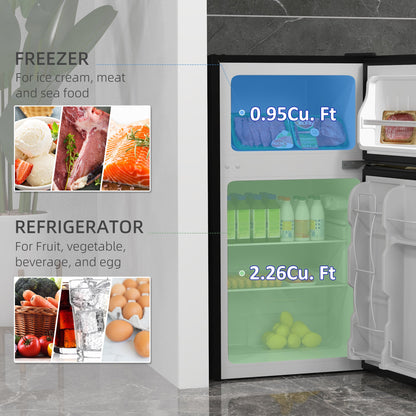 3.2 Cu Ft Compact Refrigerator, Mini Fridge with Freezer, Adjustable Shelves and Reversible Doors for Bedroom, Black
