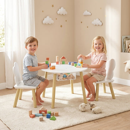 3 Pieces Kids Table and Chair Set, Activity Table and Chair Set with Cloud-Shaped Chairs, Mesh Bag