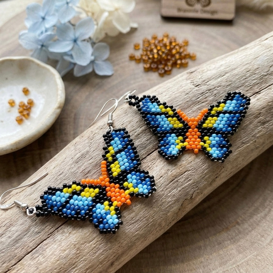 Orange Butterfly Beaded Earrings