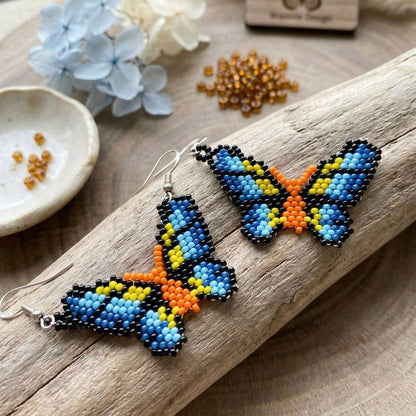 Orange Butterfly Beaded Earrings