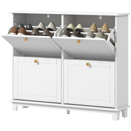 Modern Shoe Storage Cabinet, Narrow Shoe Cabinet with 4 Flip Drawers, Adjustable Shelves, 5 Legs for Entryway, Black