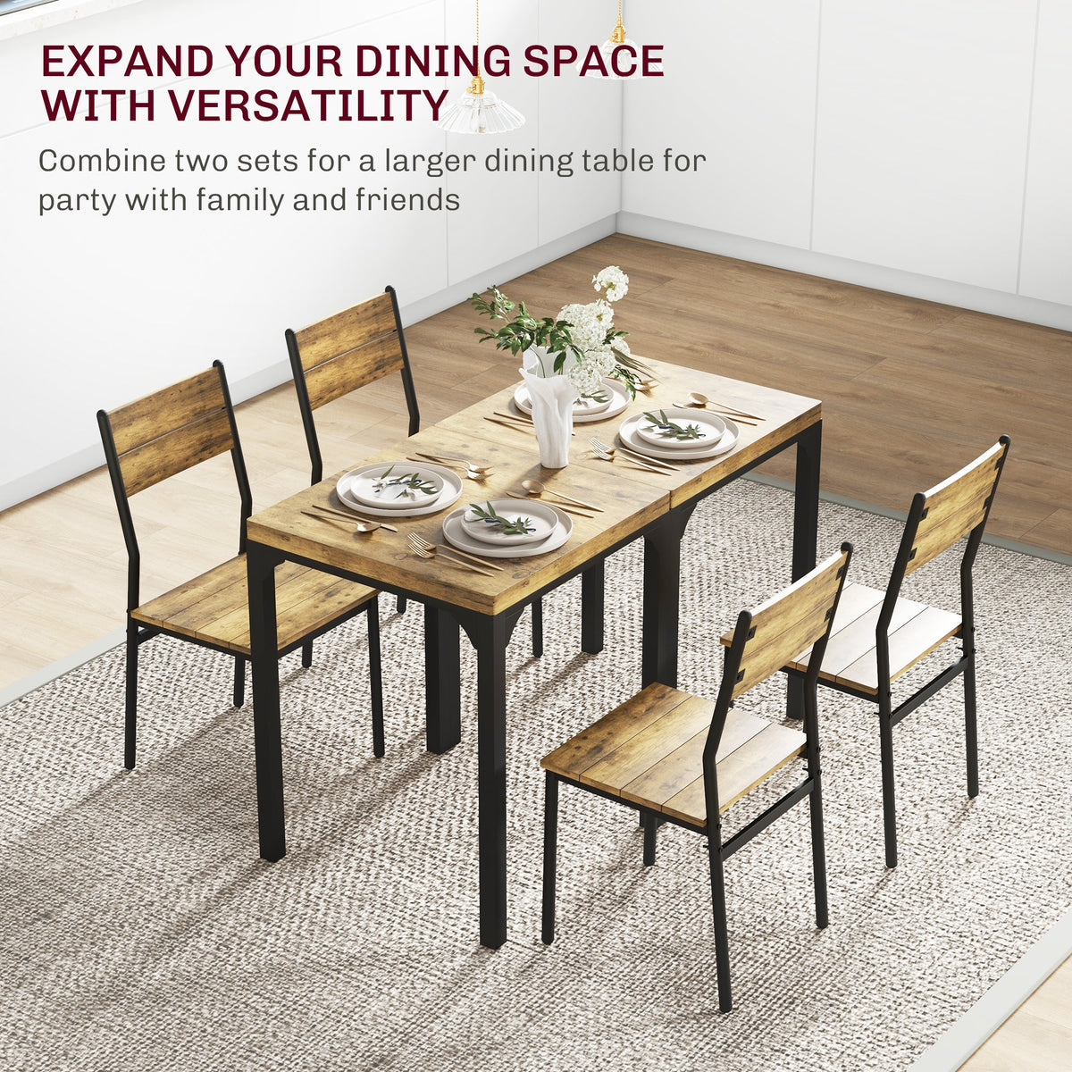 Dining Table Set for 2, 3 Piece Kitchen Table and Chairs with Metal Legs for Small Spaces, Natural Wood