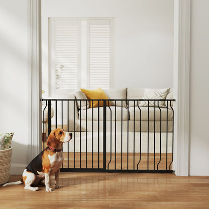30"- 45" Easy Install Pet Gate w/ Door & Double Locking System, Extra Wide Dog Gate for Stairs, Hallways, White