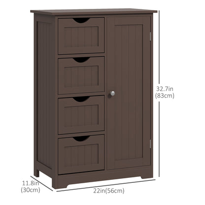 Bathroom Storage Cabinet, Floor Cabinet with Adjustable Shelf and 4 Drawers, Side Cabinet for Washroom, White
