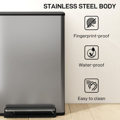 Trash Can with Soft-Close Lid, Garbage Can with Removable Inner Bucket for Kitchen 13.2 gal/50 L, Silver