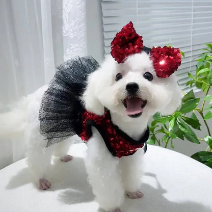 Giselle Noir Dog Dress Set | Formal Dress with Matching Bow