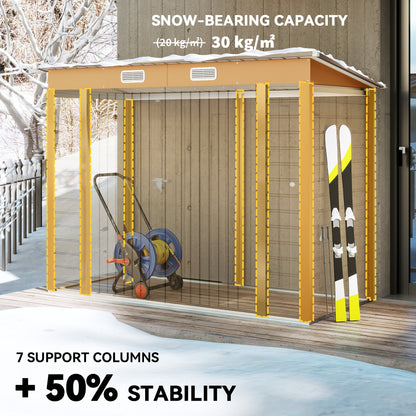 8 x 4FT Galvanized Garden Storage Shed, Metal Outdoor Shed with Double Doors and 2 Vents, Oak
