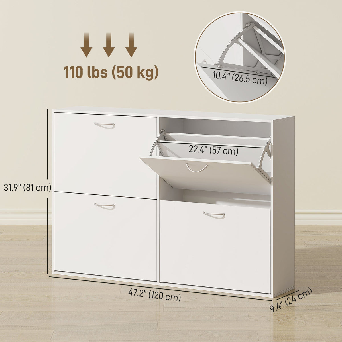 Flip Down Shoe Storage, Multi Cabinet, Wooden Shoe Rack, Entryway Shelf, 4 Drawer Organizer, Freestanding Unit, Brown