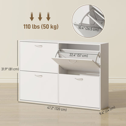 Flip Down Shoe Storage, Multi Cabinet, Wooden Shoe Rack, Entryway Shelf, 4 Drawer Organizer, Freestanding Unit, Brown