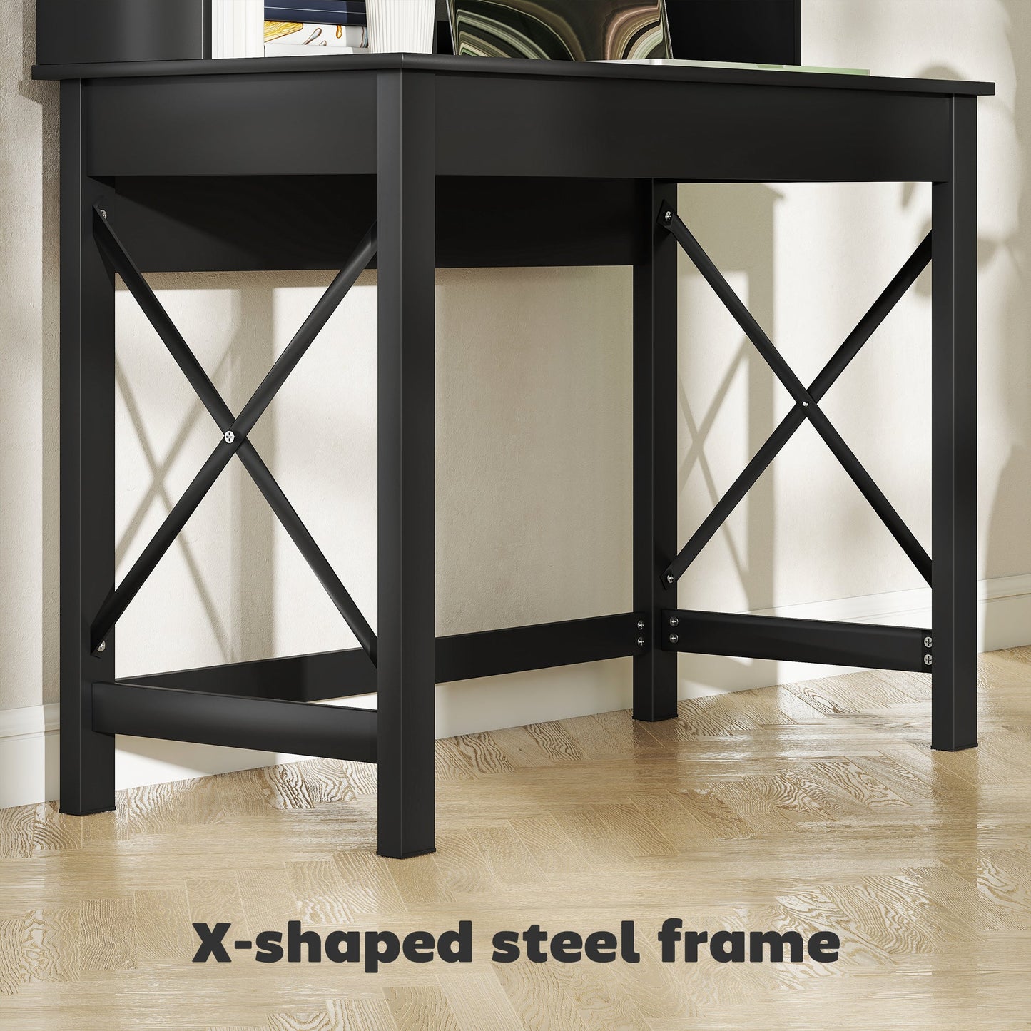 Sloan Computer Desk with Hutch and Storage Shelves-Black