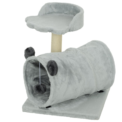 18.5" Small Cat Tree, Compact Cat Tower with Tunnel, Scratching Post, Plush Bed, Dangling Ball, for Indoor Use, Grey