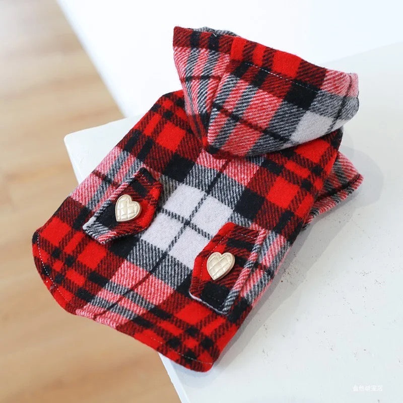 Dog Plaid Coat | Valentine Hoodie Dog Coat