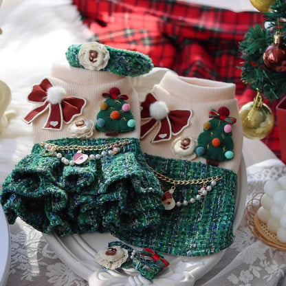 Holiday Heirloom Tweed Dog Dress Set | Dress with Matching Hat