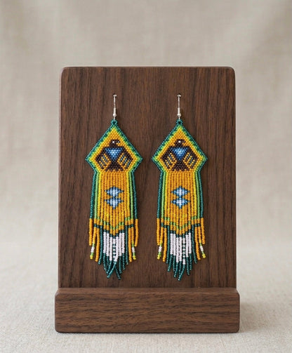 Beaded thunder eagle earrings ( Green )