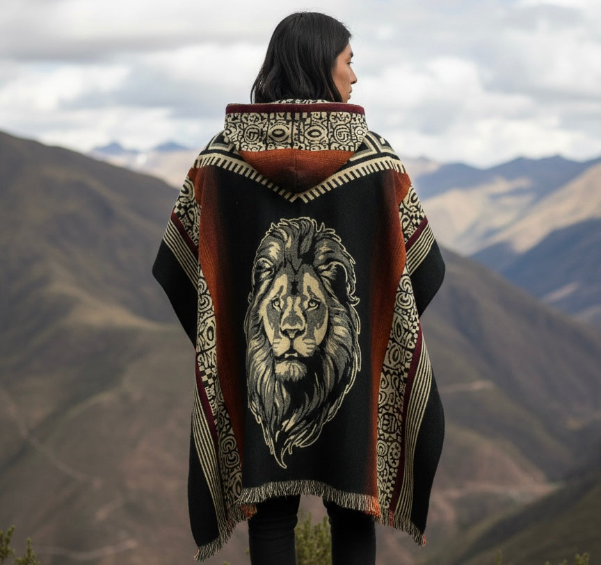 Lion head HandMade Wool Poncho