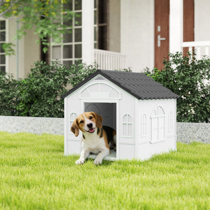 26" Plastic Dog House Outdoor with Air Vents, for Small Medium Dogs, Blue