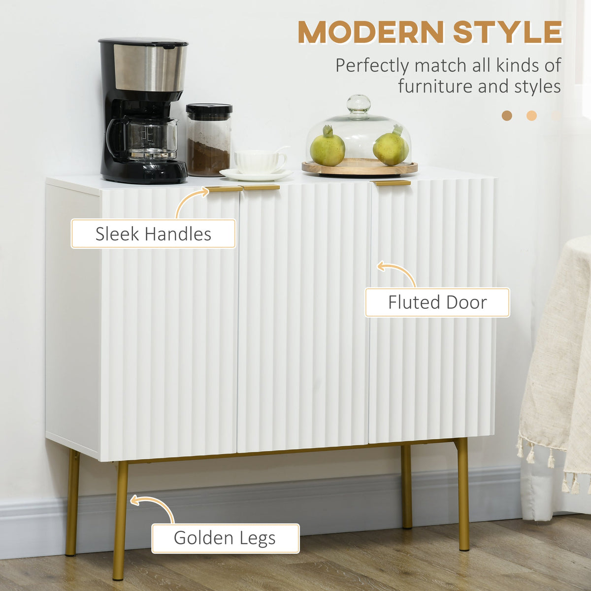 Modern Storage Cabinet Sideboard Buffet Cabinet with Gold Legs for Living Room Dining Room Hallway Black