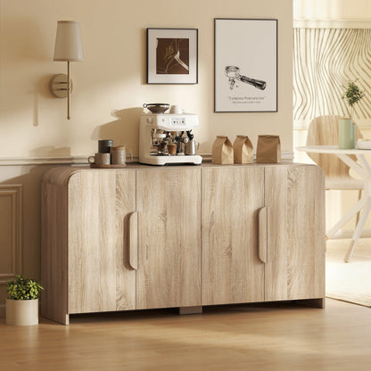 Sideboard Buffet Cabinet, 62" Modern Kitchen Storage Cabinet with Soft-Close Doors and Adjustable Shelves, Natural Wood